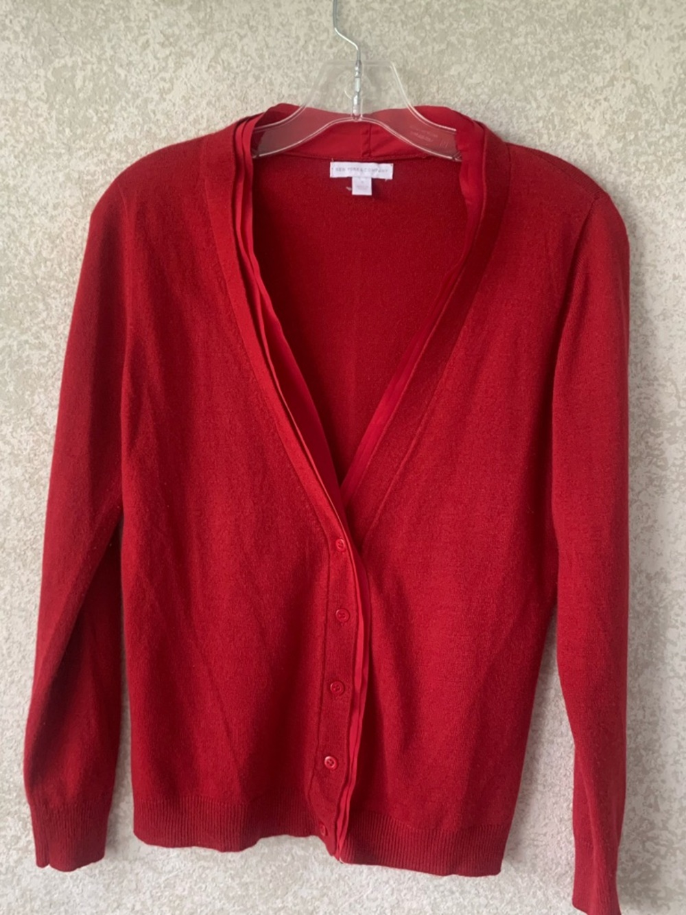 New York & Company Women's‎  Medium Red V-Neck Button Cardigan Sweater Career